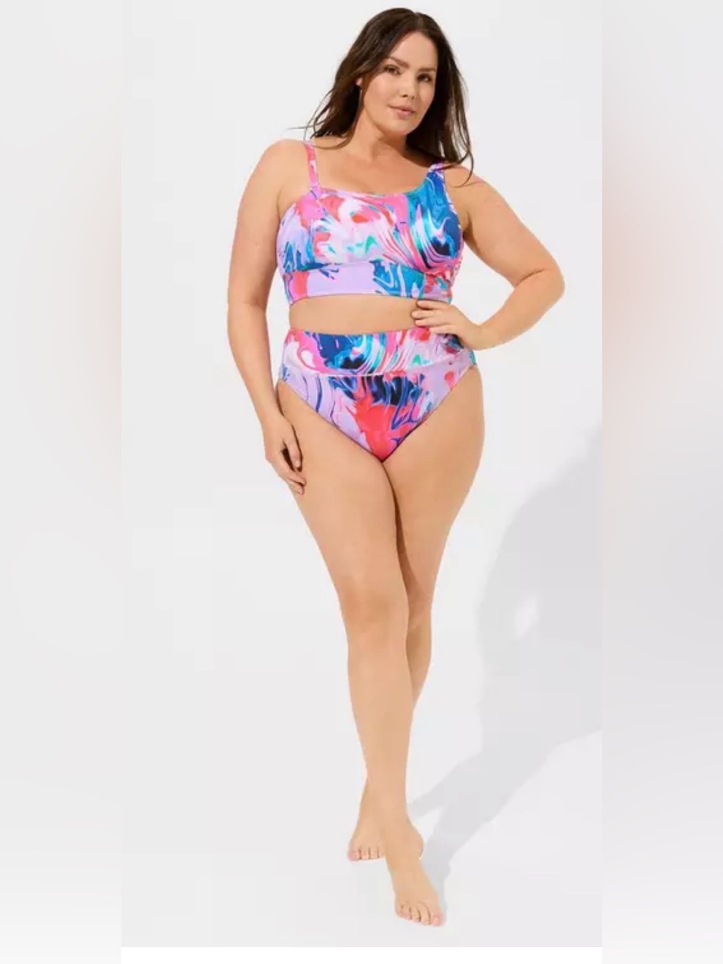 Torrid Bikini Set One Shoulder Size 3x In Wild Marble Plus Vacation Beach